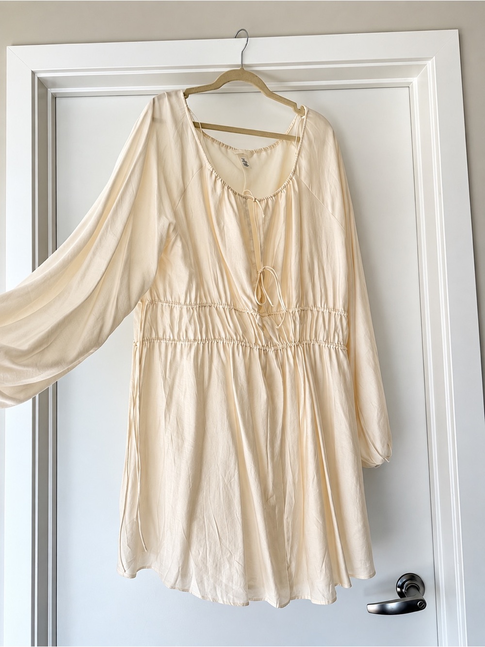 Light Cream Long-Sleeve Smock Dress